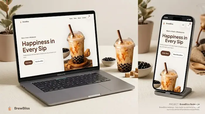 Milk Tea website showcasing web development projects